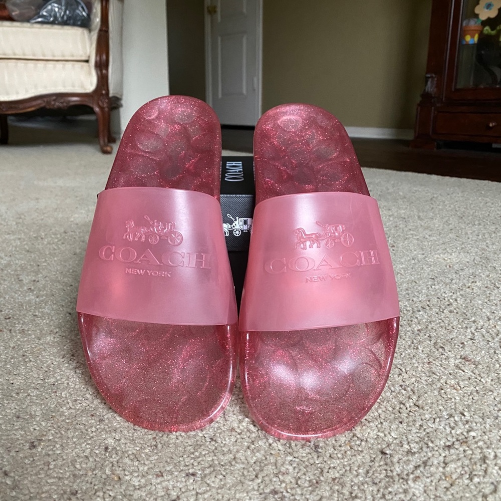 Brand New, never been worn Pink Coach Jelly Slides, size 9B